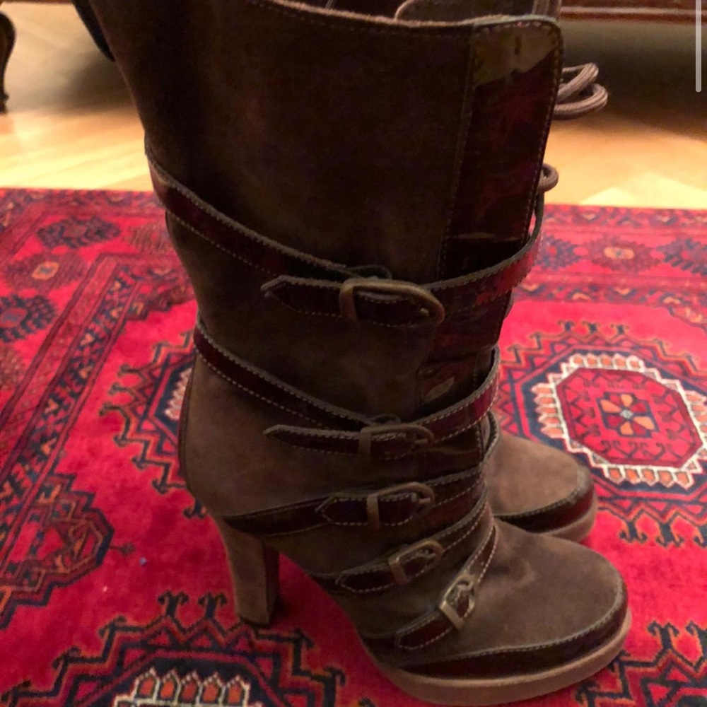 brown suede and patent boots